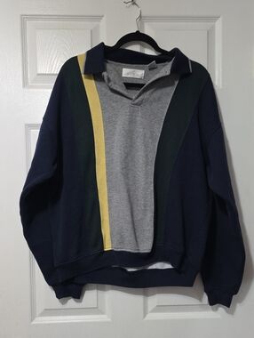 bill blass Men's Crewneck Sweater in Navy, Gray & Yellow